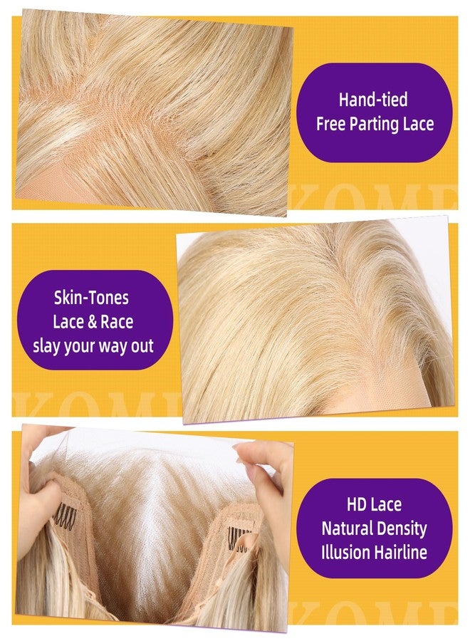 KOME Blonde Synthetic Lace Front Wig,13X6 Long Straight Layered Glueless Wigs for Women Daily Use 22IN - Image 3